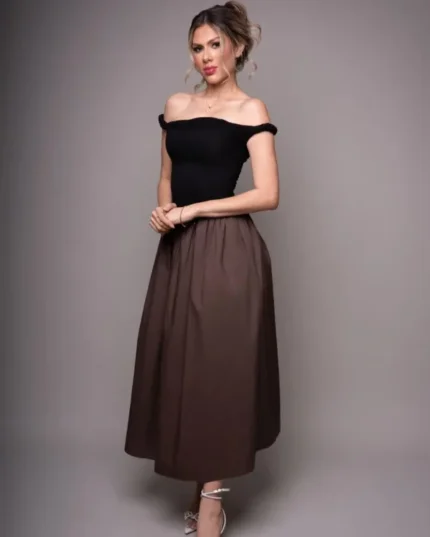 VESTIDO LARGO NEGRO CON CAFE