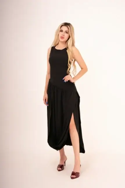 VESTIDO LARGO NEGRO SIN MANGAS