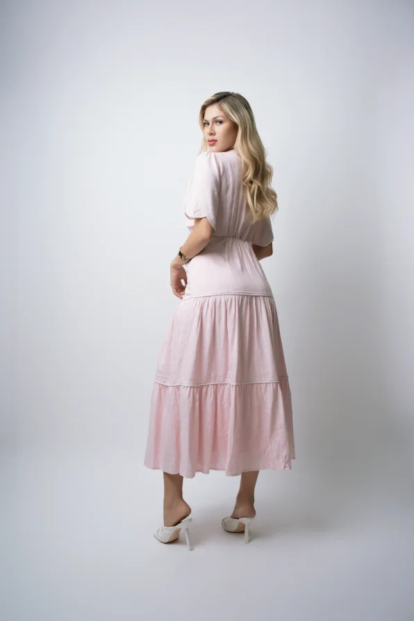 VESTIDO LARGO ROSADO MANGA ANCHA CORTA1