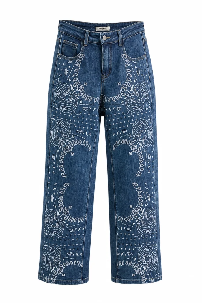 JEANS AZUL BORDADO BLANCO
