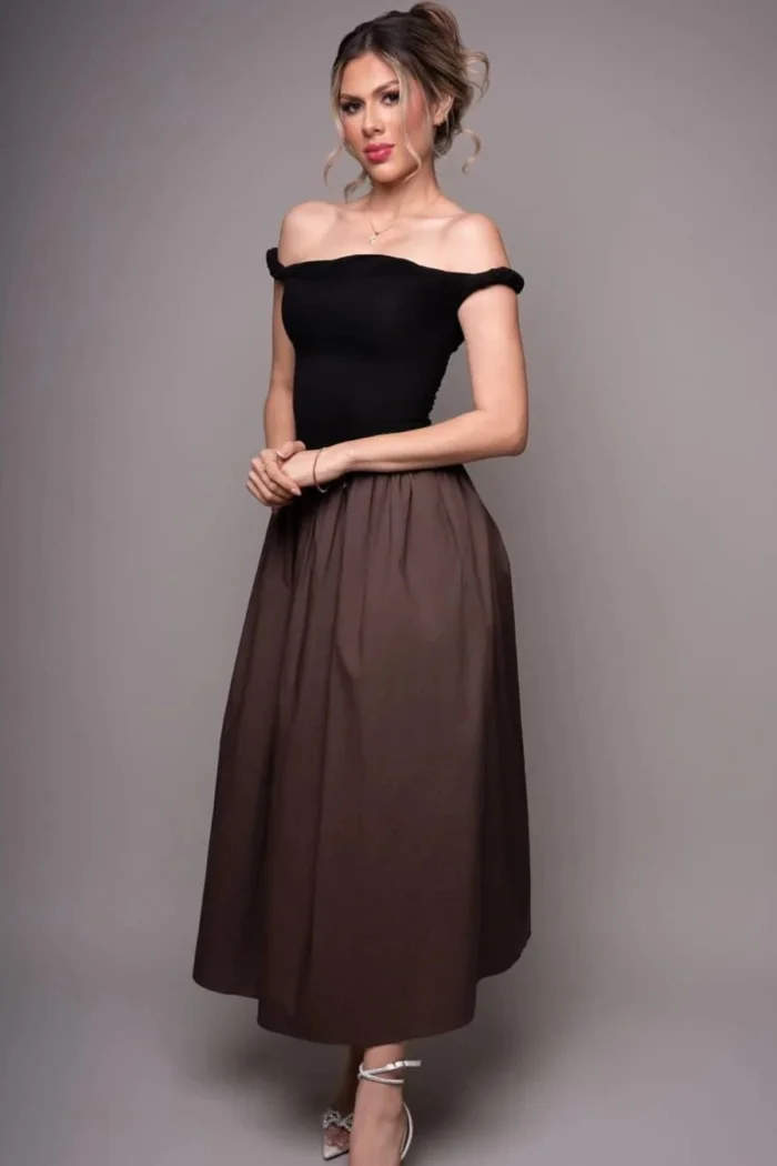 VESTIDO LARGO NEGRO CON CAFE